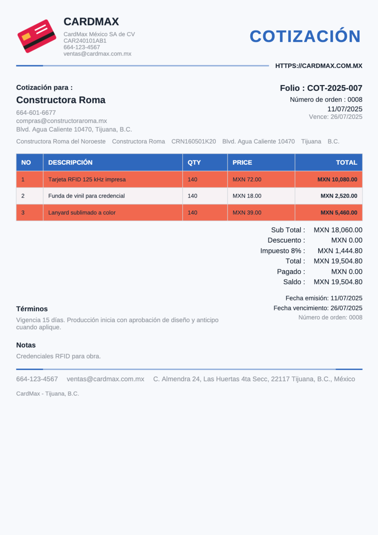 Cotización en Cotimax (captura 2)