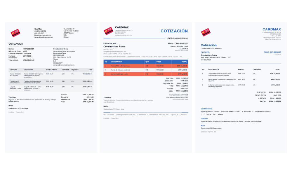 Módulo de cotizaciones en Cotimax para crear propuestas comerciales en PDF